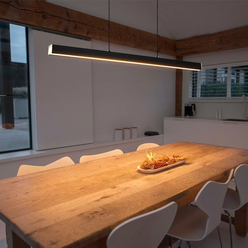 Rechthoekige Diner LED-hanglamp Metalen minimalistische lineaire eilandlamp Clearhalo