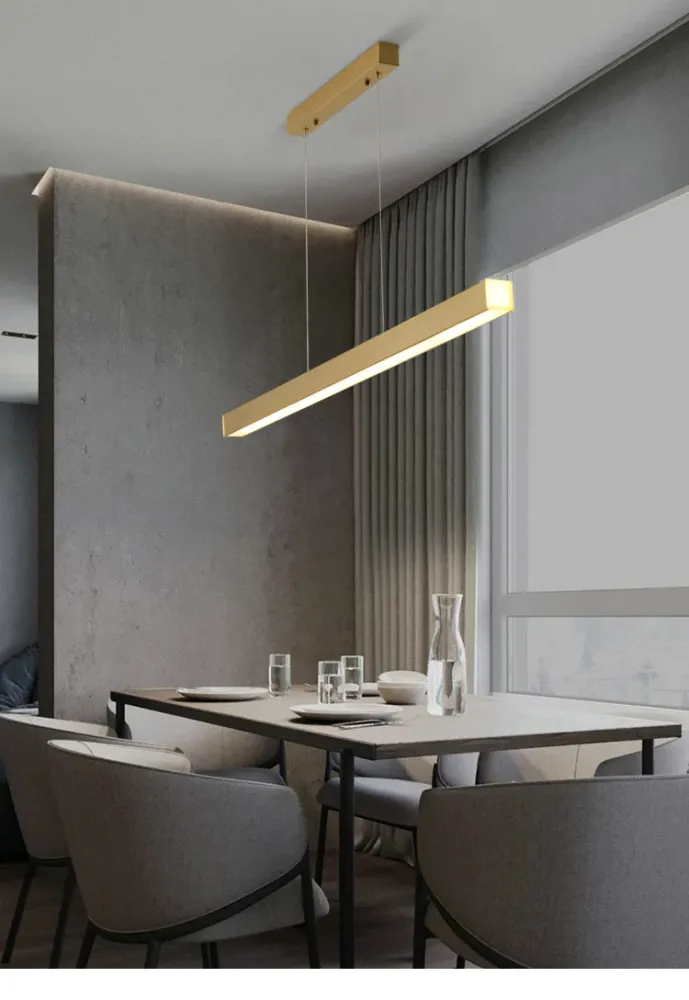 Rechthoekige Diner LED-hanglamp Metalen minimalistische lineaire eilandlamp Clearhalo