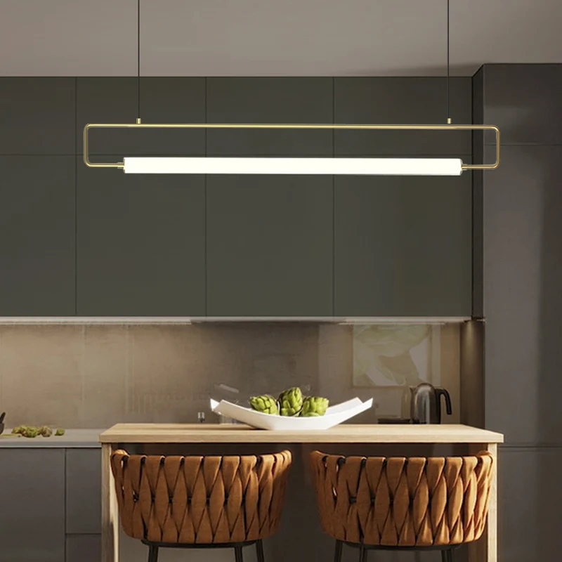 Rechthoekige eetkamer eiland hangende metalen minimalisme LED hangende plafondlamp Clearhalo