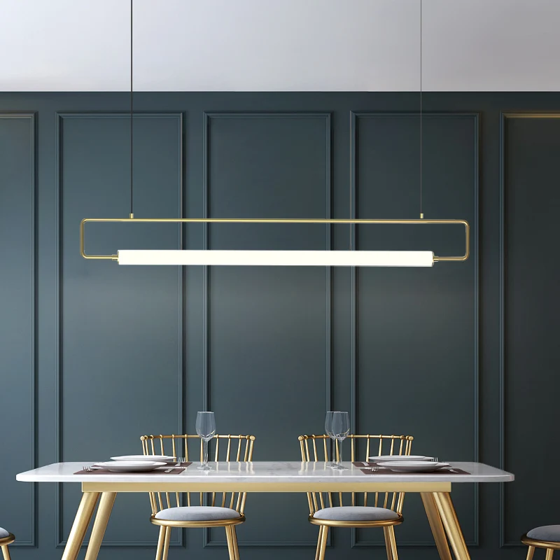 Rechthoekige eetkamer eiland hangende metalen minimalisme LED hangende plafondlamp Clearhalo