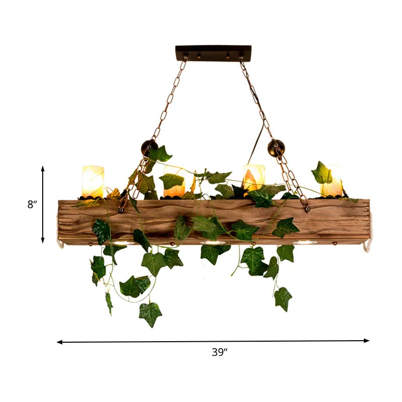 Rechthoekige eetkamer eilandhanger Industrieel marmer 4 lichts Houten hangende plafondlamp Clearhalo