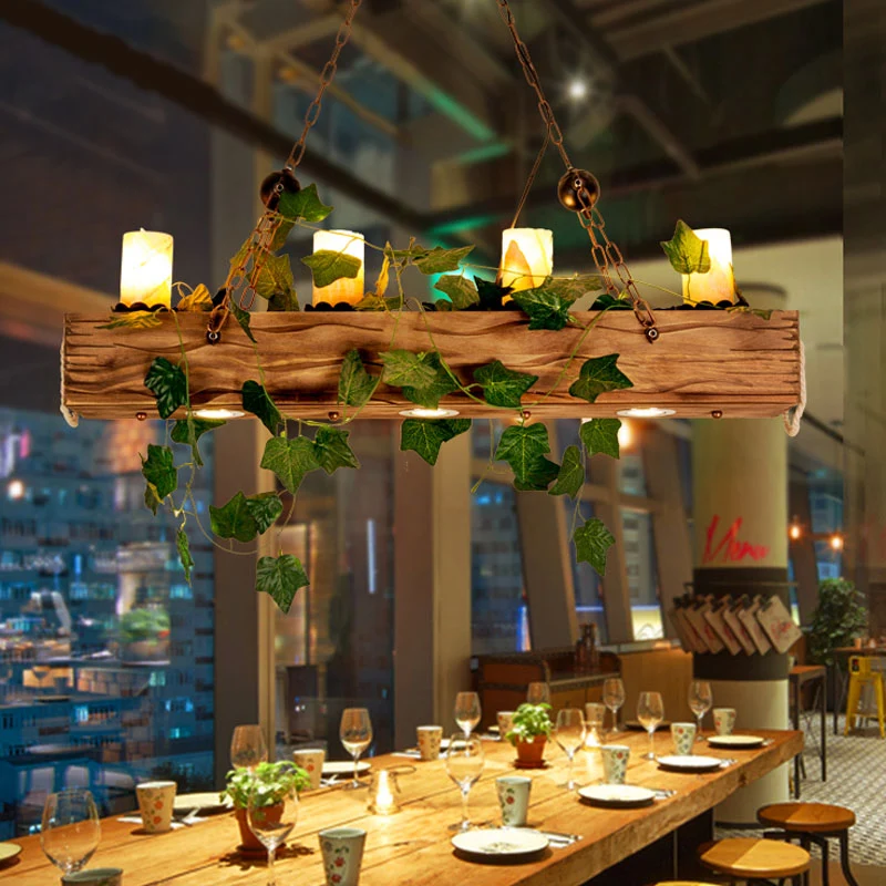 Rechthoekige eetkamer eilandhanger Industrieel marmer 4 lichts Houten hangende plafondlamp Clearhalo