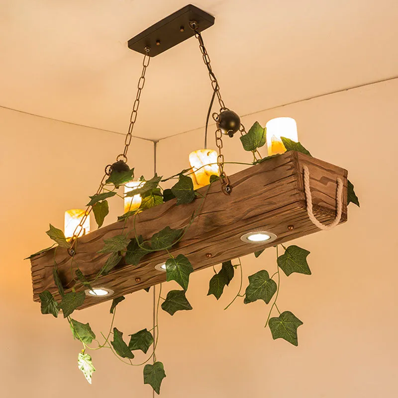 Rechthoekige eetkamer eilandhanger Industrieel marmer 4 lichts Houten hangende plafondlamp Clearhalo
