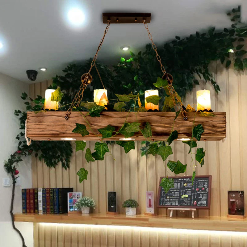 Rechthoekige eetkamer eilandhanger Industrieel marmer 4 lichts Houten hangende plafondlamp Clearhalo