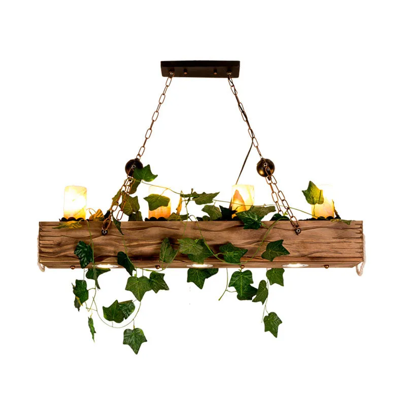 Rechthoekige eetkamer eilandhanger Industrieel marmer 4 lichts Houten hangende plafondlamp Clearhalo