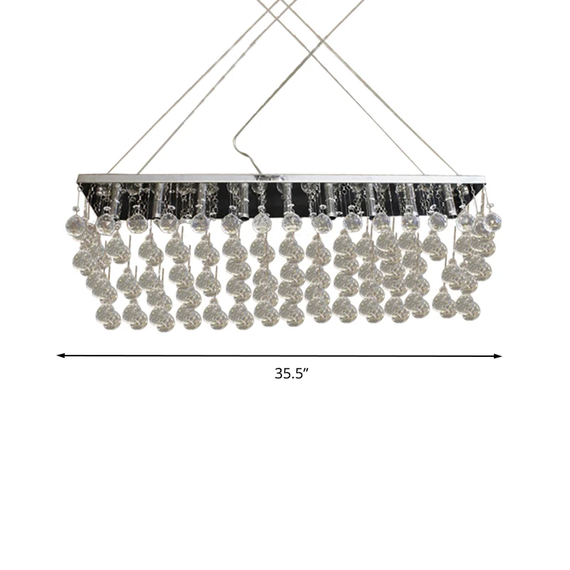 Rechthoekige eetkamer kroonluchterlamp Kristallen bol 6/9 koppen Eenvoudige stijl hanglamp nikkel Clearhalo
