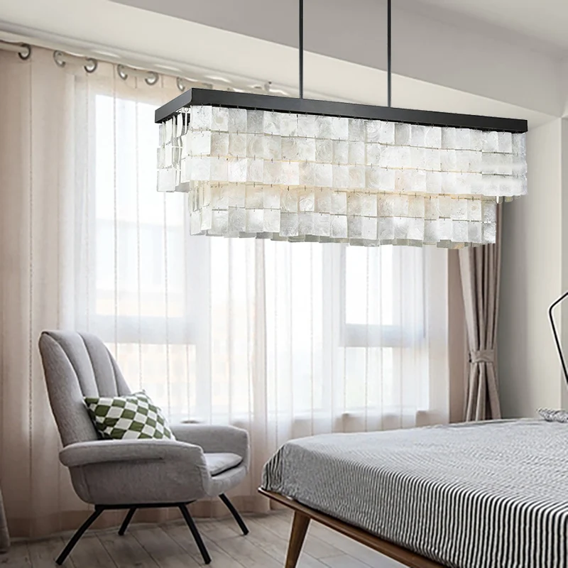 Rechthoekige eilandverlichting Moderne shell zwarte LED-eilandlamp voor woonkamer Clearhalo
