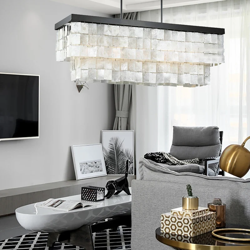 Rechthoekige eilandverlichting Moderne shell zwarte LED-eilandlamp voor woonkamer Clearhalo