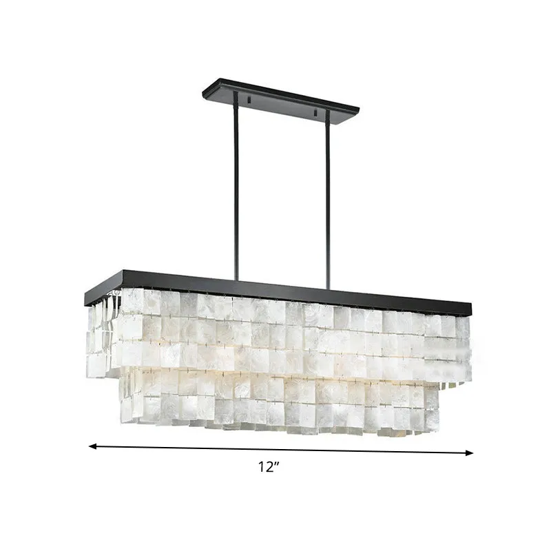 Rechthoekige eilandverlichting Moderne shell zwarte LED-eilandlamp voor woonkamer Clearhalo