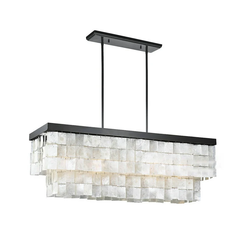 Rechthoekige eilandverlichting Moderne shell zwarte LED-eilandlamp voor woonkamer Clearhalo