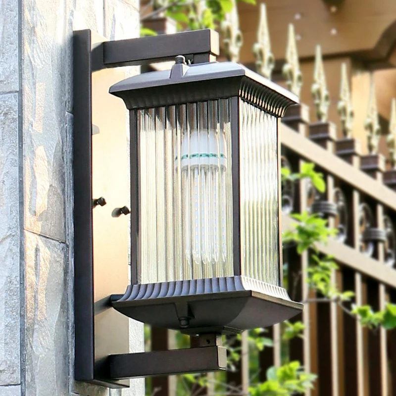 Rechthoekige geribbelde glazen wandlamp Rustiek 1-lamps binnenmuurlamp koffie Clearhalo