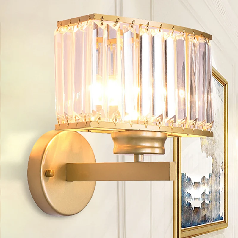 Rechthoekige heldere kristallen wandlamp modernisme 1 licht gouden afwerking wandverlichtingsarmatuur voor gang Clearhalo