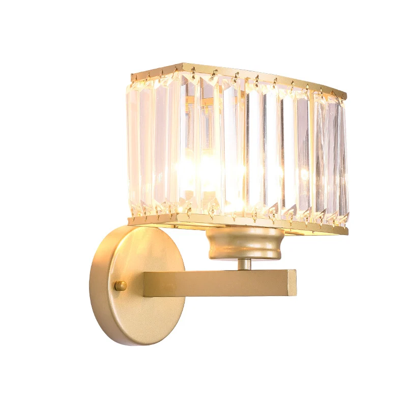Rechthoekige heldere kristallen wandlamp modernisme 1 licht gouden afwerking wandverlichtingsarmatuur voor gang Clearhalo