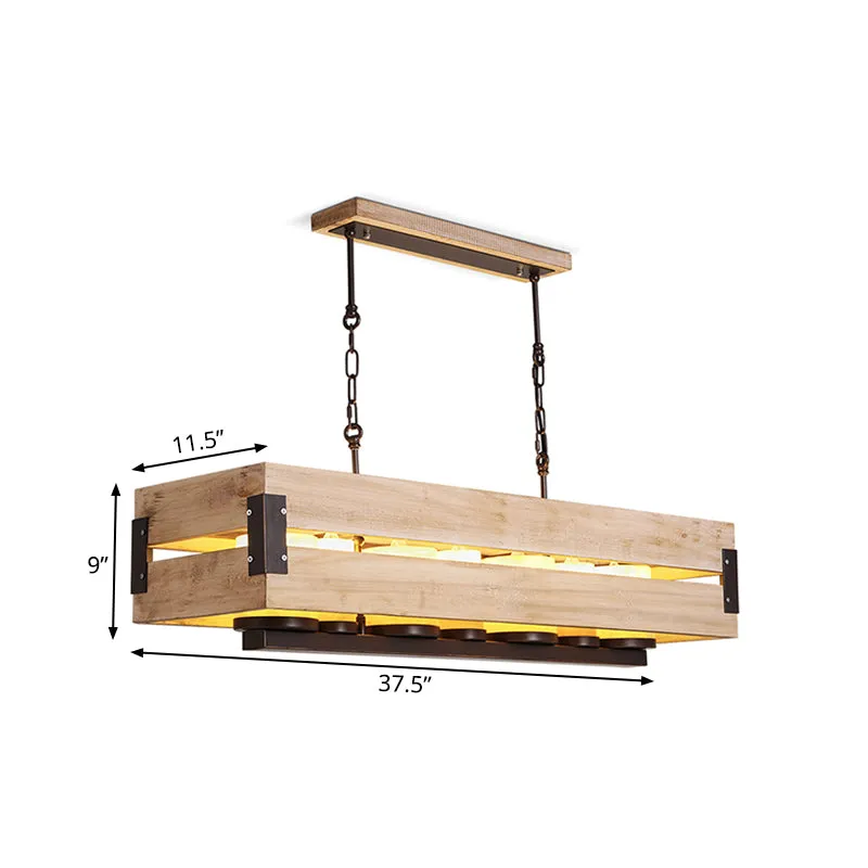 Rechthoekige houten eilandhanglamp Rustiek 7-lichts eetkamer hanglamp bruin Clearhalo