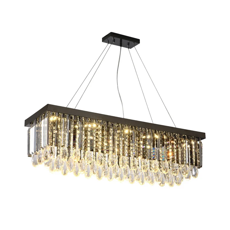 Rechthoekige kristallen Drip Island-hanger moderne stijl chroom LED-hangende verlichtingsarmatuur, 23,5 "/31,5" breed Clea...