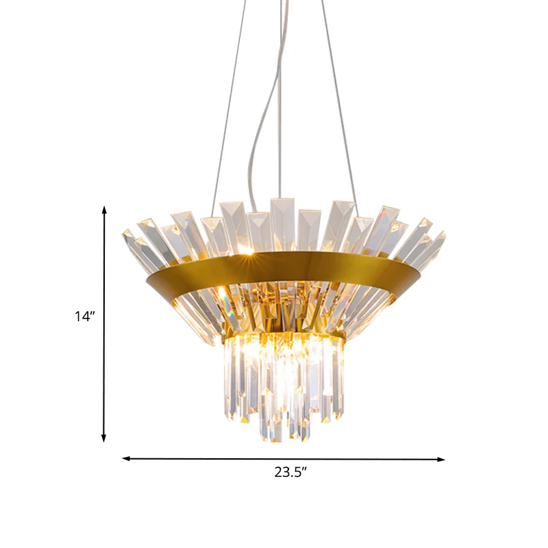 Rechthoekige kristallen kroonluchter met 9 lampen, postmoderne gouden kegel eettafel hanglamp Clearhalo