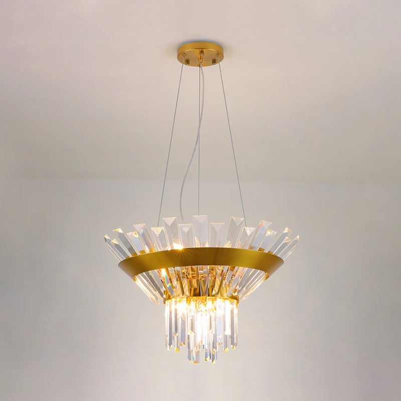 Rechthoekige kristallen kroonluchter met 9 lampen, postmoderne gouden kegel eettafel hanglamp Clearhalo