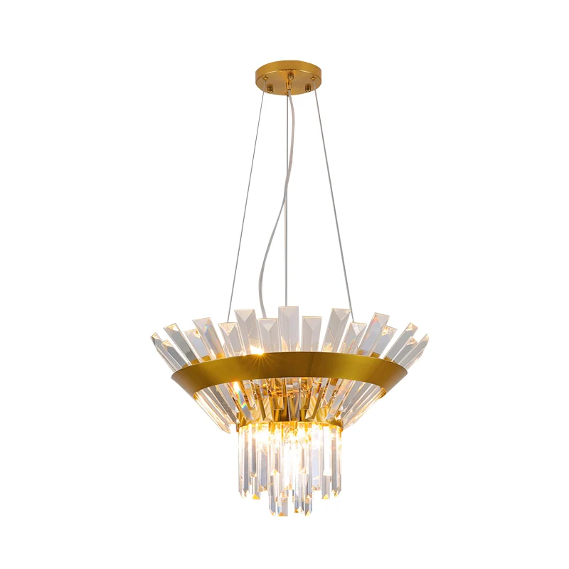Rechthoekige kristallen kroonluchter met 9 lampen, postmoderne gouden kegel eettafel hanglamp Clearhalo