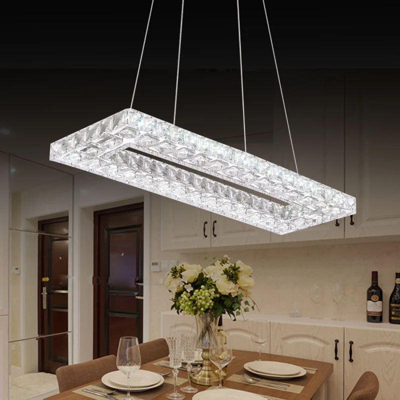 Rechthoekige kroonluchter hanglamp eigentijds kristal chroom LED-hanglamp warm/wit/natuurlijk licht voor eetkamer Clearhalo