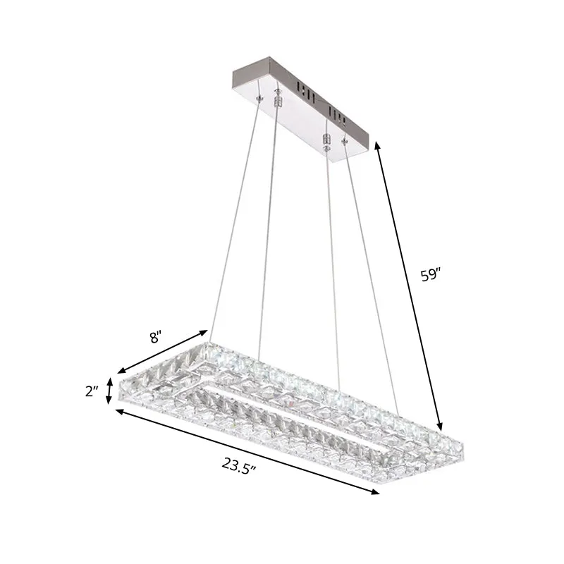 Rechthoekige kroonluchter hanglamp eigentijds kristal chroom LED-hanglamp warm/wit/natuurlijk licht voor eetkamer Clearhalo