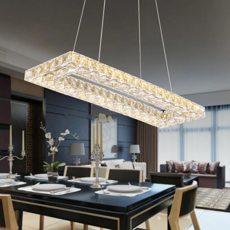 Rechthoekige kroonluchter hanglamp eigentijds kristal chroom LED-hanglamp warm/wit/natuurlijk licht voor eetkamer Clearhalo