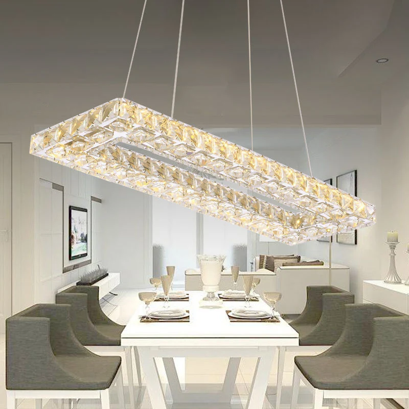 Rechthoekige kroonluchter hanglamp eigentijds kristal chroom LED-hanglamp warm/wit/natuurlijk licht voor eetkamer Clearhalo
