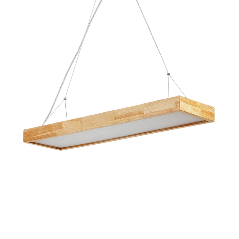 Rechthoekige kroonluchterverlichting Scandinavisch hout LED beige hanglamp, 23,5"/35,5"/47" breed Clearhalo