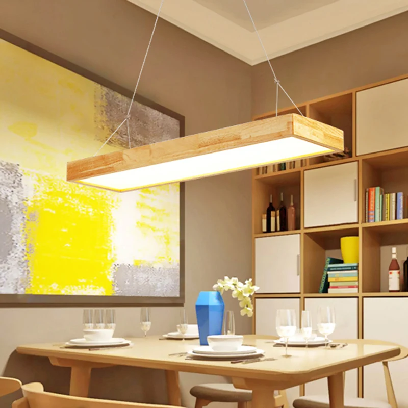 Rechthoekige kroonluchterverlichting Scandinavisch hout LED beige hanglamp, 23,5"/35,5"/47" breed Clearhalo