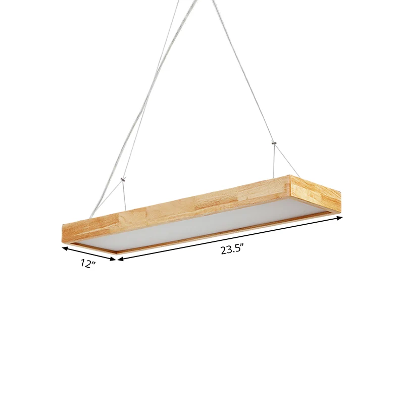 Rechthoekige kroonluchterverlichting Scandinavisch hout LED beige hanglamp, 23,5"/35,5"/47" breed Clearhalo