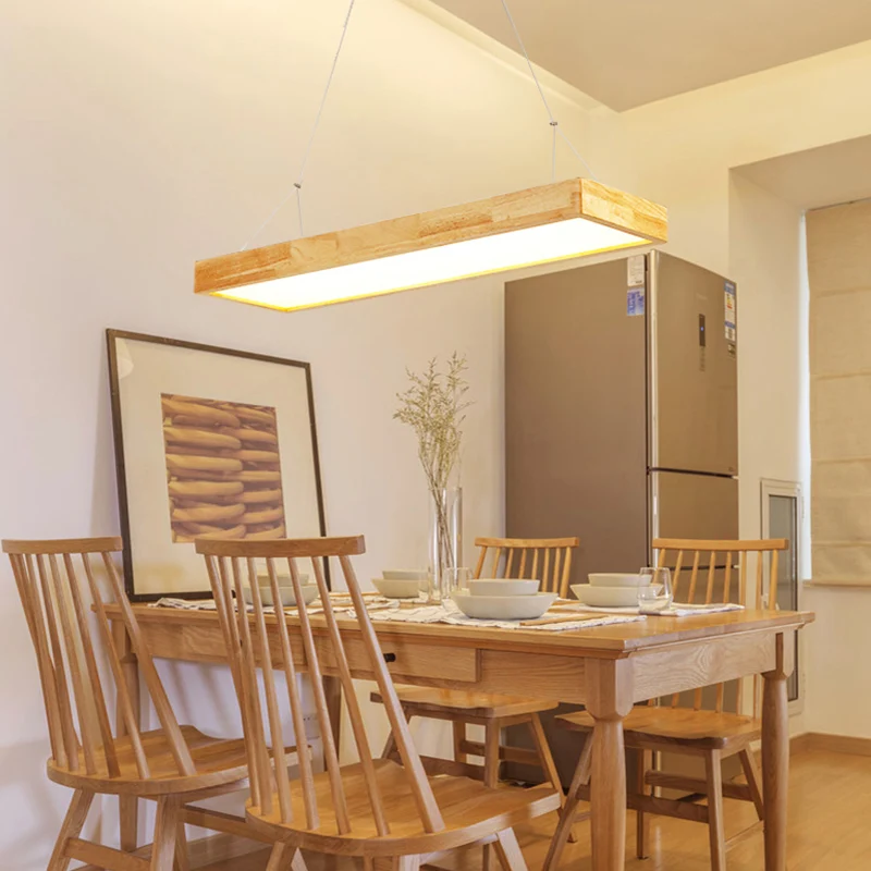 Rechthoekige kroonluchterverlichting Scandinavisch hout LED beige hanglamp, 23,5"/35,5"/47" breed Clearhalo