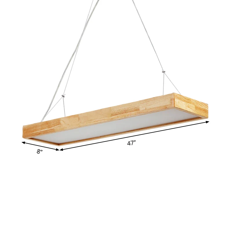 Rechthoekige kroonluchterverlichting Scandinavisch hout LED beige hanglamp, 23,5"/35,5"/47" breed Clearhalo