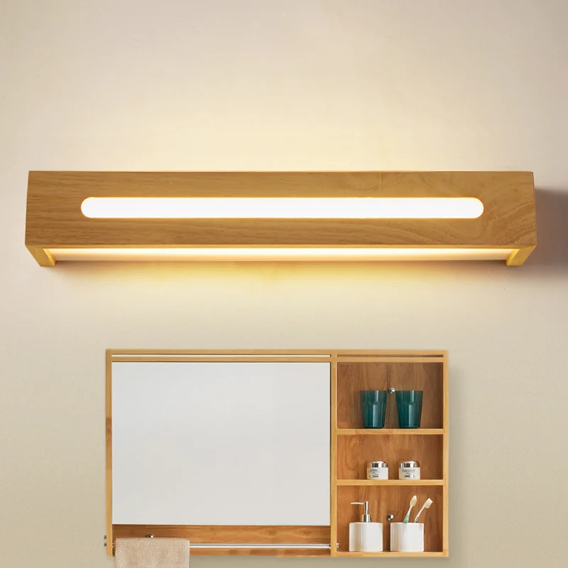 Rechthoekige LED-wandkandelaar Minimalistisch houten 14"/18"/21,5" breed 1 licht badijdelheid licht met diffuser warm/wit...