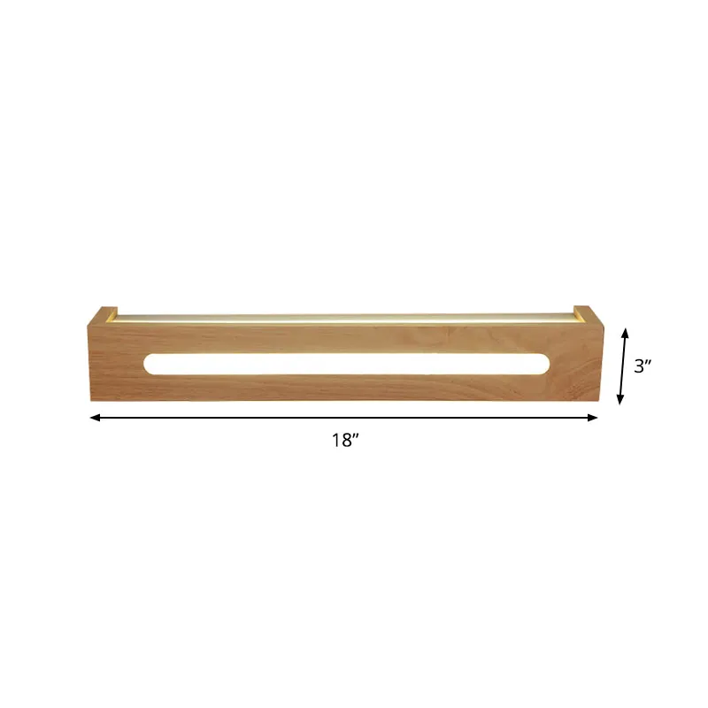 Rechthoekige LED-wandkandelaar Minimalistisch houten 14"/18"/21,5" breed 1 licht badijdelheid licht met diffuser warm/wit...