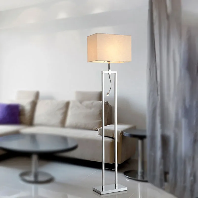 Rechthoekige leeslamp van stof, moderne staande lamp beige met LED-spot Clearhalo