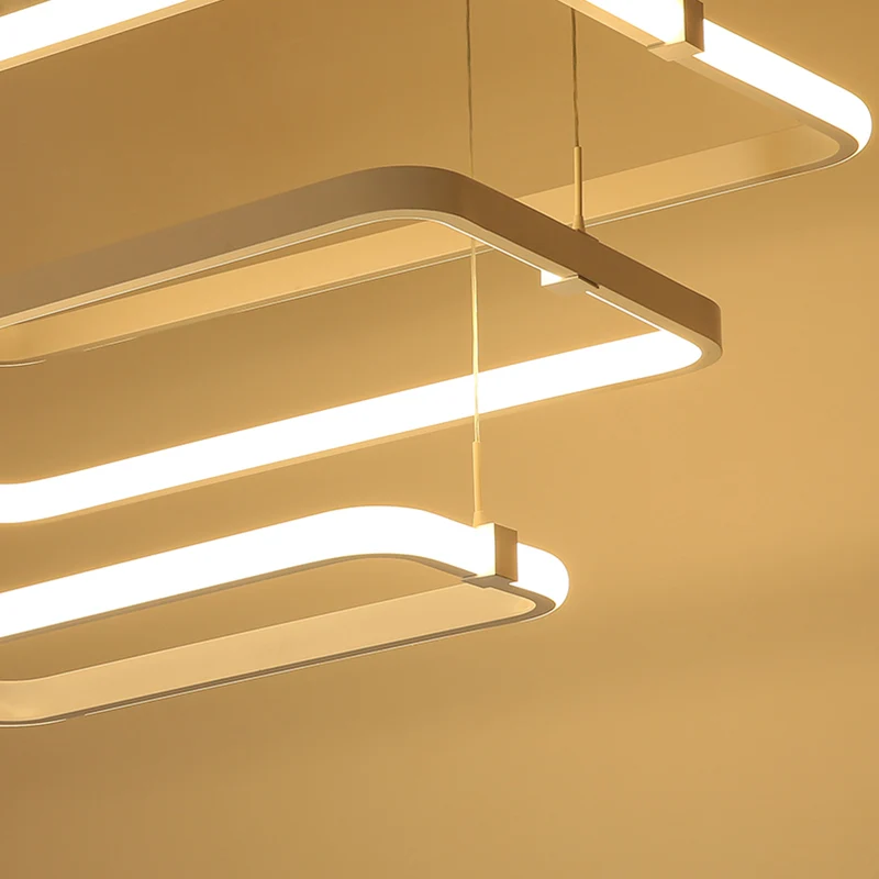 Rechthoekige metalen hanglampset Minimalistische witte LED-hangende kroonluchter, warm/wit licht Clearhalo