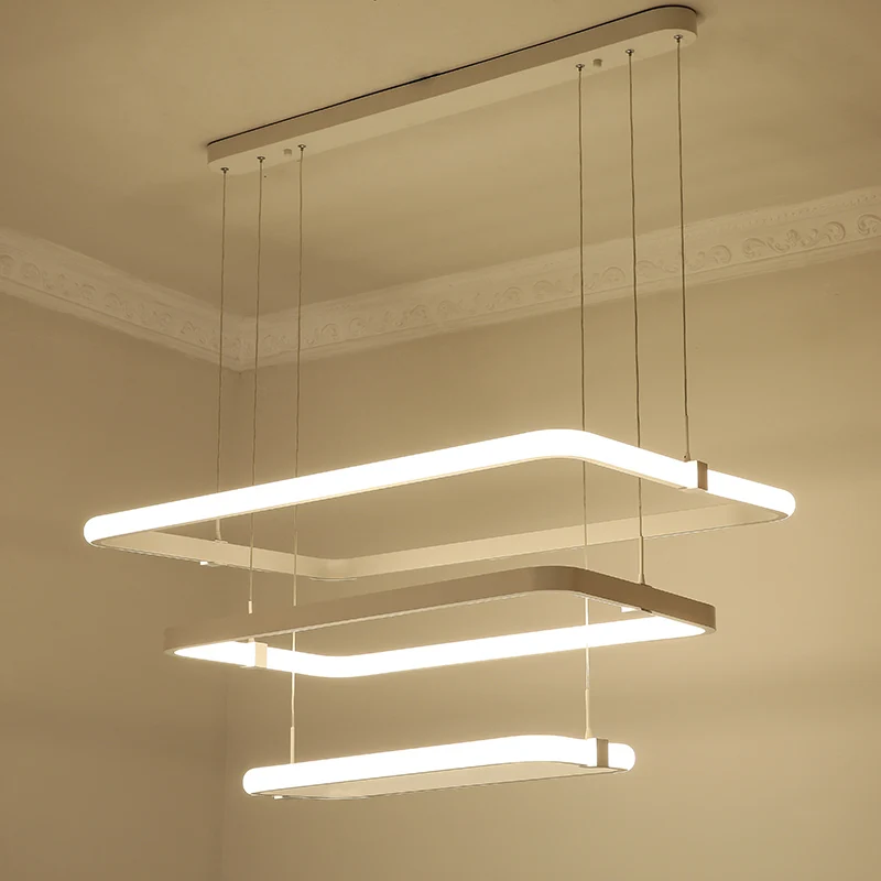Rechthoekige metalen hanglampset Minimalistische witte LED-hangende kroonluchter, warm/wit licht Clearhalo