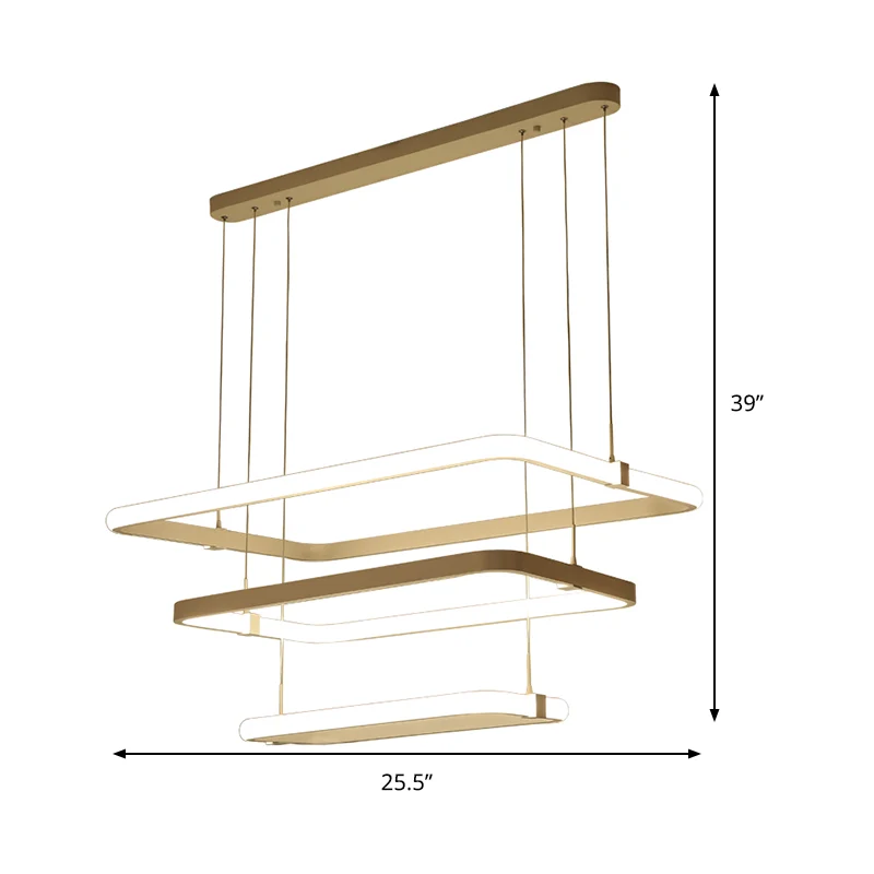 Rechthoekige metalen hanglampset Minimalistische witte LED-hangende kroonluchter, warm/wit licht Clearhalo