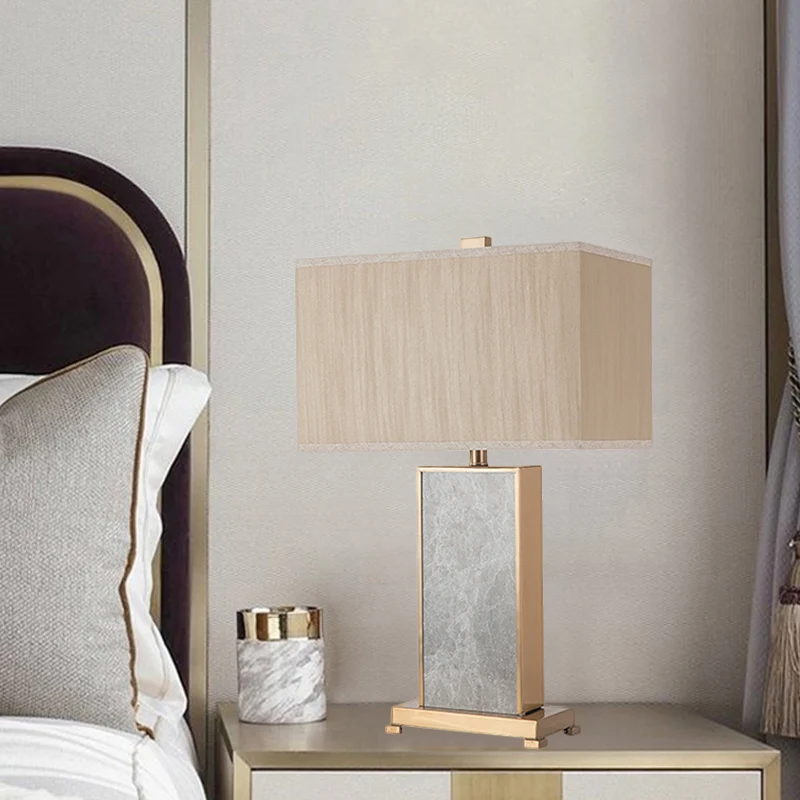 Rechthoekige stenen tafelverlichting postmodern 1 lichtgrijze stoffen nachtkastjelamp voor woonkamer Clearhalo