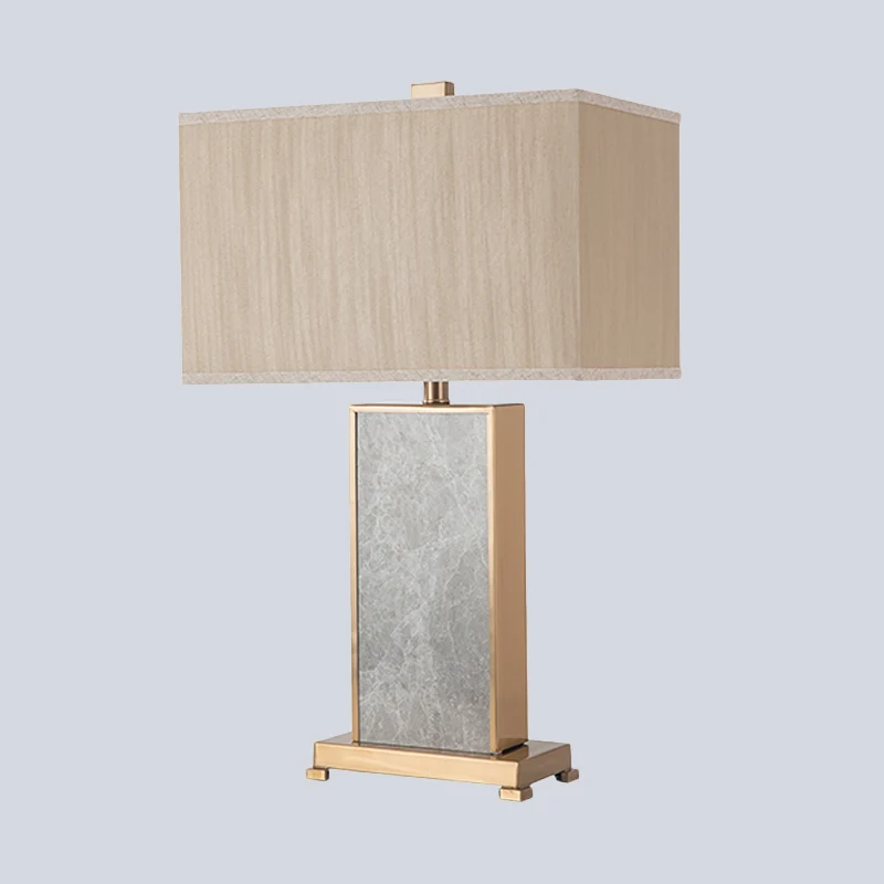 Rechthoekige stenen tafelverlichting postmodern 1 lichtgrijze stoffen nachtkastjelamp voor woonkamer Clearhalo