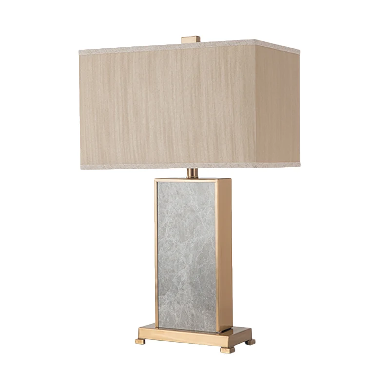 Rechthoekige stenen tafelverlichting postmodern 1 lichtgrijze stoffen nachtkastjelamp voor woonkamer Clearhalo