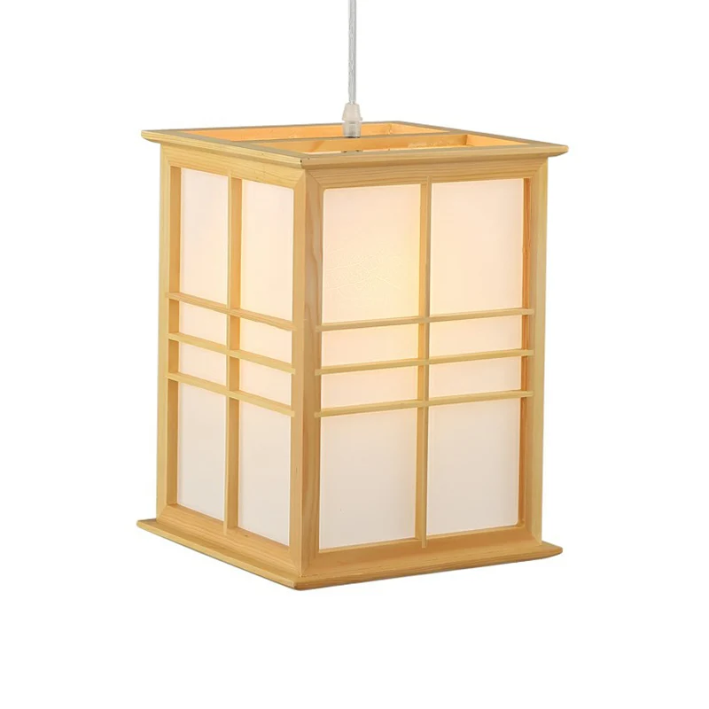 Rechthoekige Sushi House hanglamp Houten 1-lichts hanglamp Japanse stijl beige Clearhalo