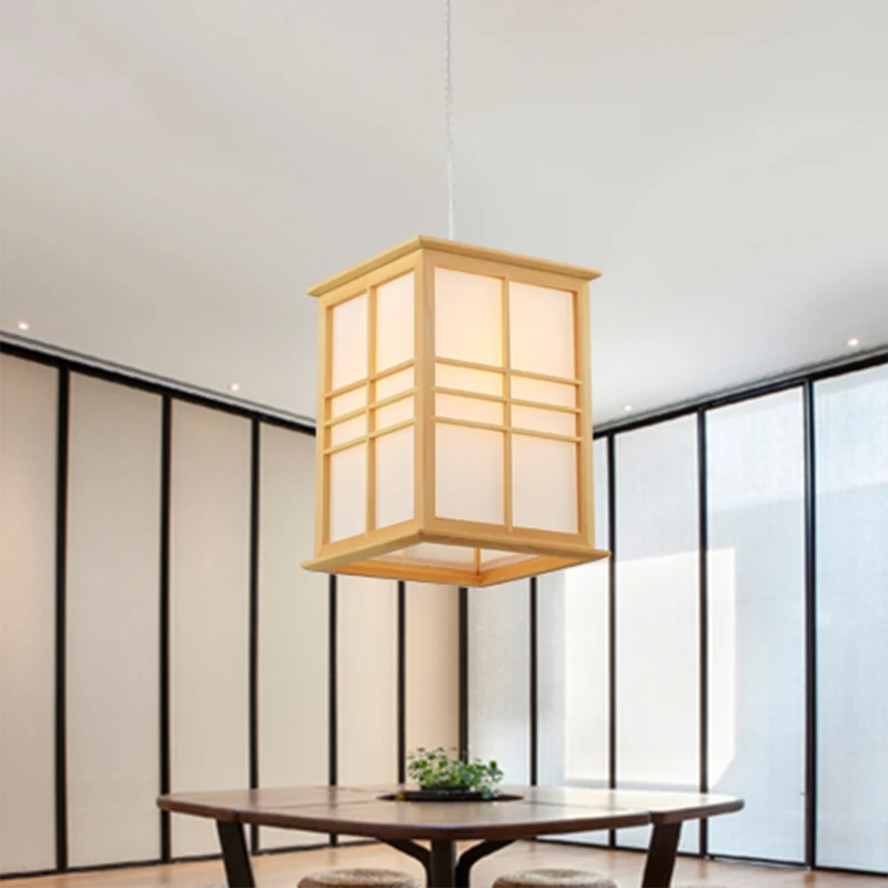 Rechthoekige Sushi House hanglamp Houten 1-lichts hanglamp Japanse stijl beige Clearhalo