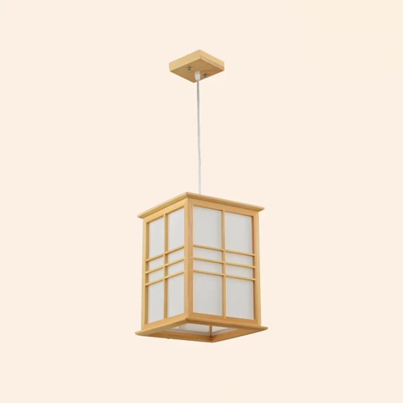 Rechthoekige Sushi House hanglamp Houten 1-lichts hanglamp Japanse stijl beige Clearhalo