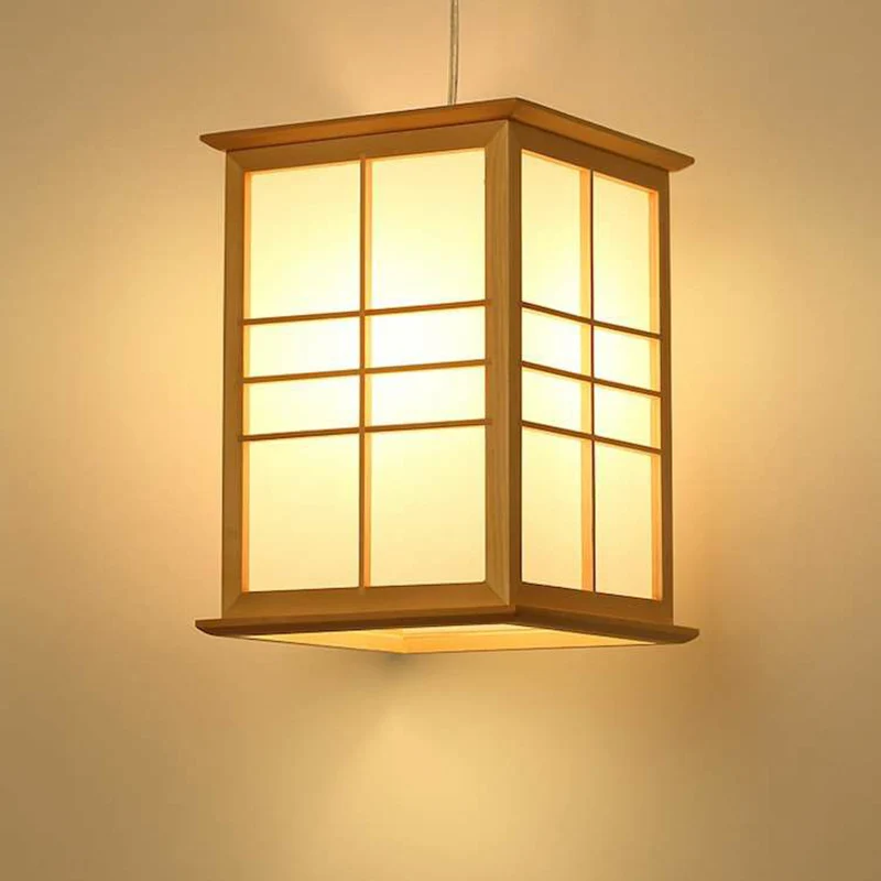 Rechthoekige Sushi House hanglamp Houten 1-lichts hanglamp Japanse stijl beige Clearhalo