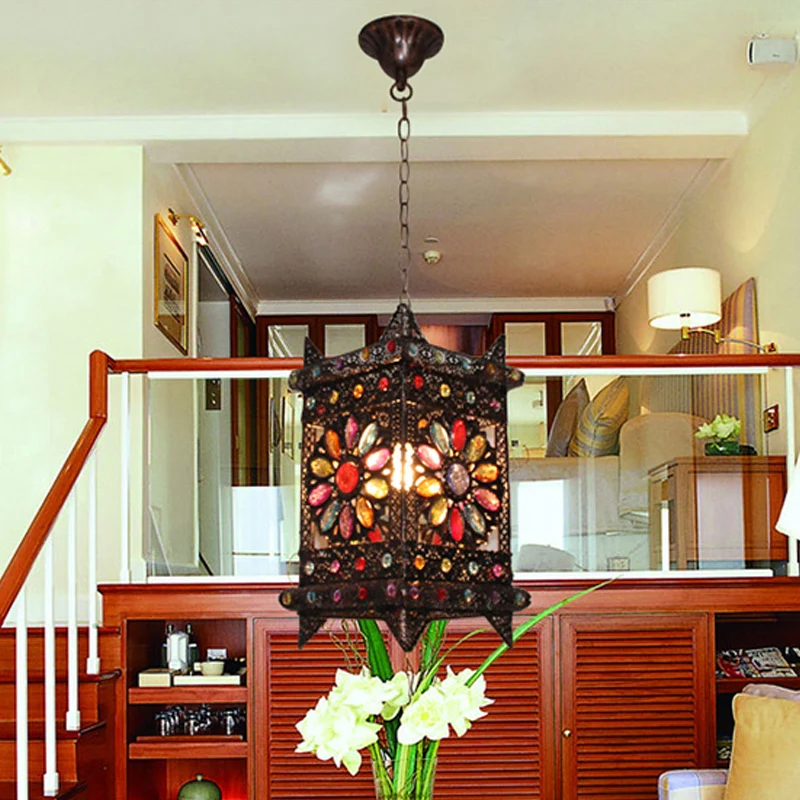 Rechthoekige woonkamer ophangverlichting Decoratieve 1-lamp bronzen hangende hanglamp Clearhalo