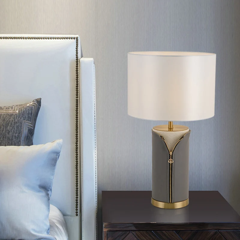 Rechtzijdige kap nachtkastjelamp modernisme stof 1 lamp leeslamp grijs Clearhalo