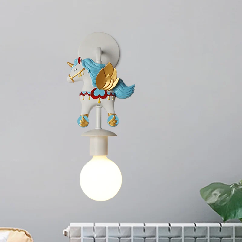 Regenboog Eenhoorn Wandverlichting Kinderhars 1 Lamp Roze/Blauwe Wandlamp met Glazen Bolkap Clearhalo
