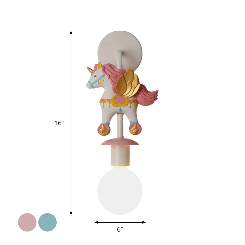 Regenboog Eenhoorn Wandverlichting Kinderhars 1 Lamp Roze/Blauwe Wandlamp met Glazen Bolkap Clearhalo