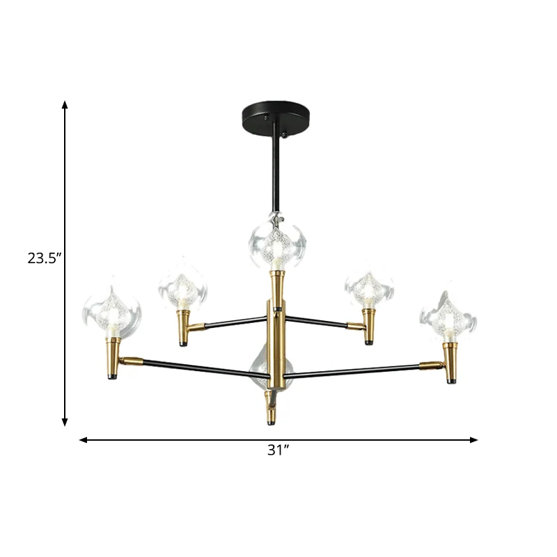 Regendruppelkroonluchter, postmodern helder en louche glas, slaapkamerlamp met 6/8 lampen en vertakkende arm zwart en goud...