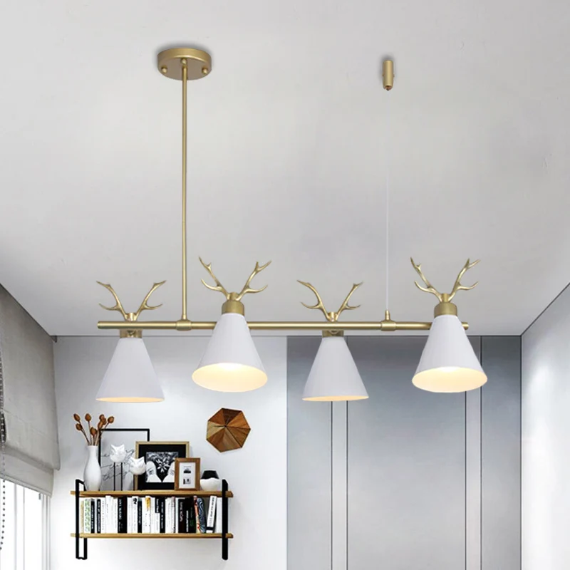 Restaurant Antler Design Island Lighting Metalen drievoudige licht Scandinavische zwart/grijs/witte kroonluchter Clearhalo